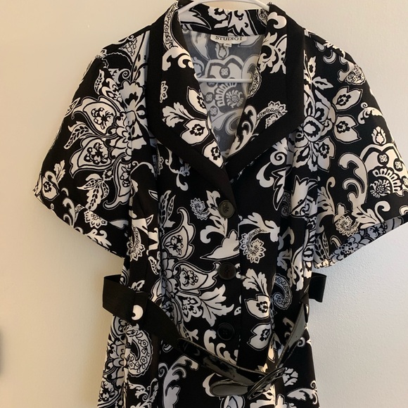 Studio I Size 16 W Black & White Belted Top & Black pants Vntage - Picture 1 of 12